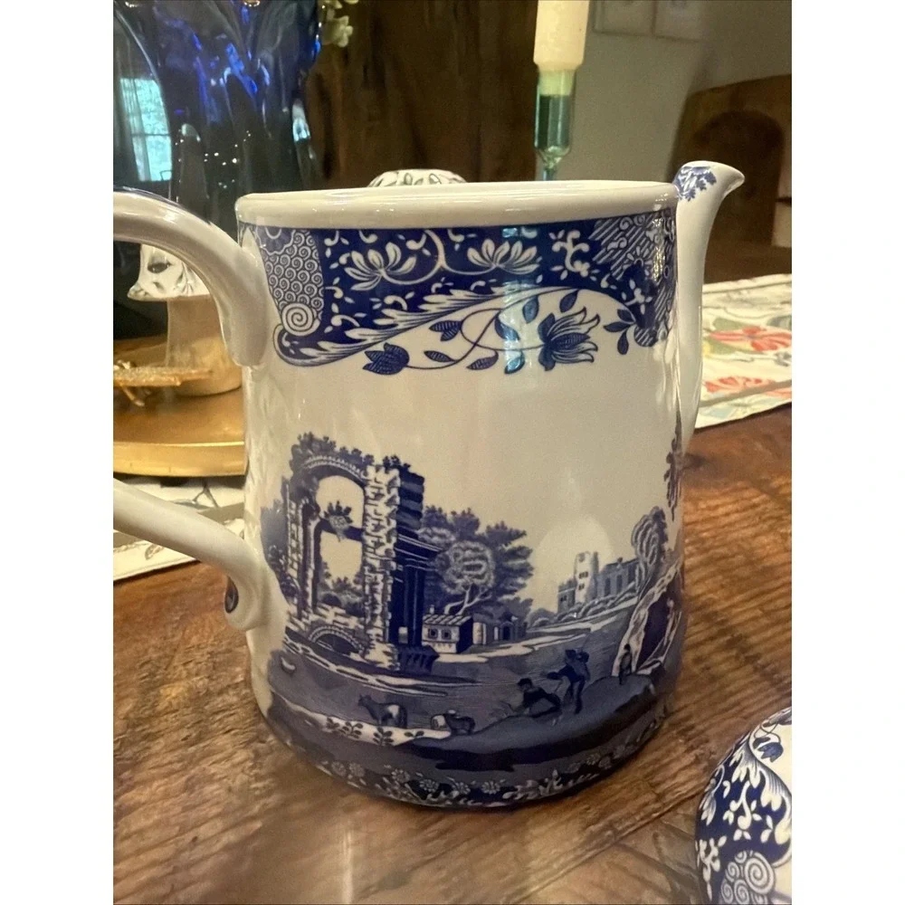 Teapot-Tea Pot with Lid-Blue Italian Pattern by Spode-Ascot Version